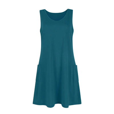Womens Summer Dresses Plain Loose V Neck Sleeveless Sundresses Swimsuit Coverup With Pockets Vestidos Para Mujer платье женское