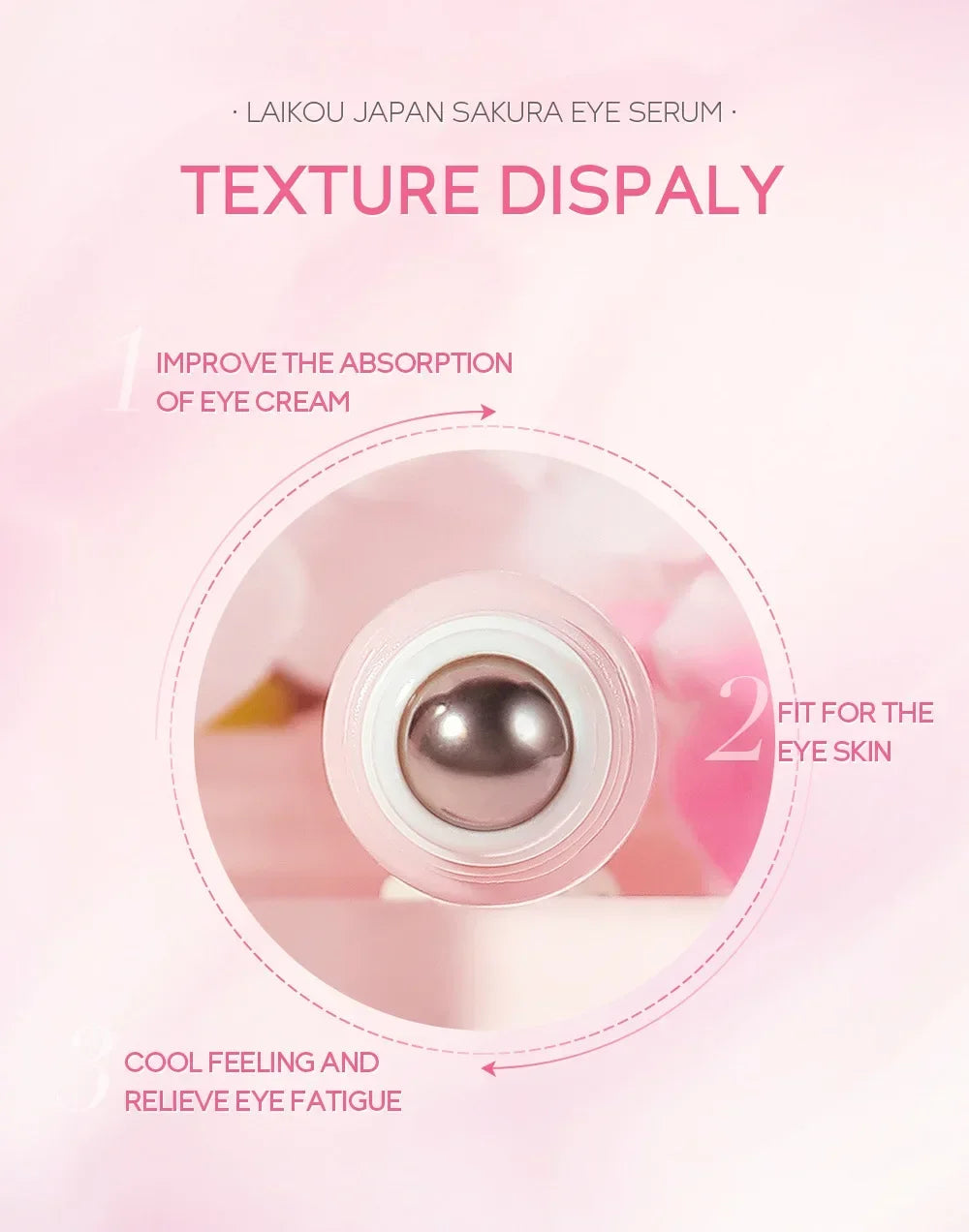 LAIKOU Sakura Eye Serum Eye Roller Massage Hyaluronic Acid Skin Care Eye Bags Cream Moisturizing Dark Circles 15ml