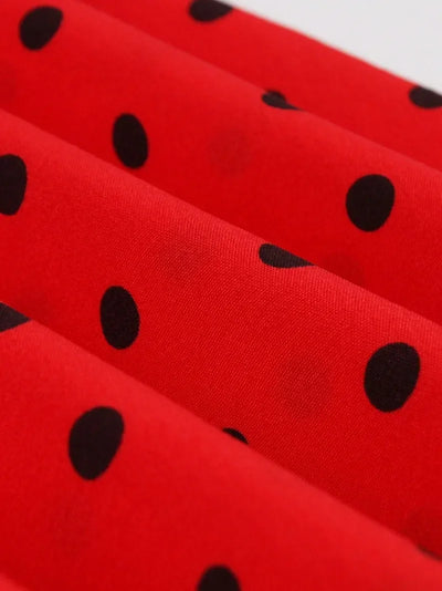 2025 New Women Party Dress Dot Print Sleeveless A Line 50s Evening Gowns Red A-line Tight Waist Prom Banquet Summer Midi Dress - Elanique