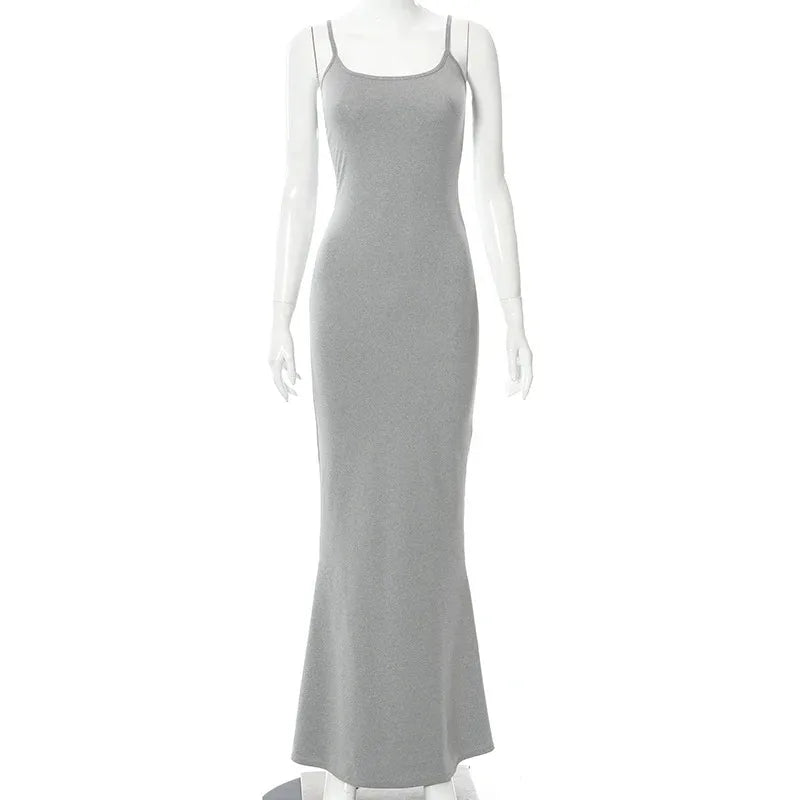 Women Backless Sexy Maxi Dress 2025 Spring Satin Slip Sleeveless Slim Party Concise Платье Female Bodycon Dress Elegant Clothing