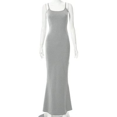 Women Backless Sexy Maxi Dress 2025 Spring Satin Slip Sleeveless Slim Party Concise Платье Female Bodycon Dress Elegant Clothing