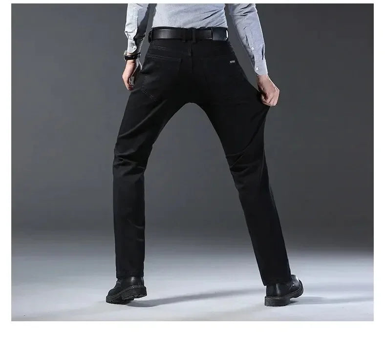 New Business Men's Jeans Casual Straight Stretch Fashion Classic Blue Black Work Denim Trousers Male Brand Clothing Mens Jeans
