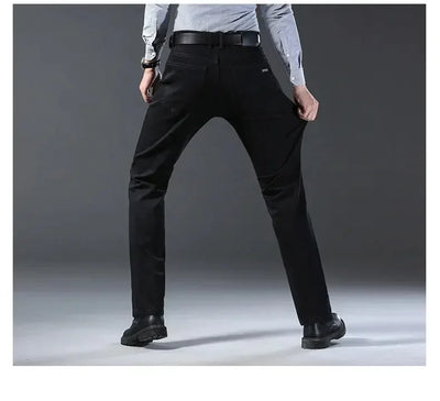 New Business Men's Jeans Casual Straight Stretch Fashion Classic Blue Black Work Denim Trousers Male Brand Clothing Mens Jeans
