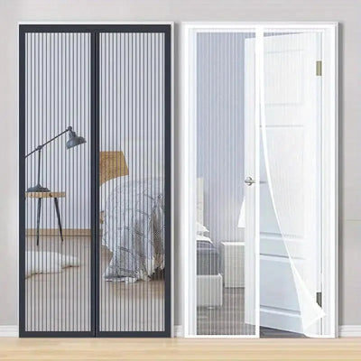 Heavy Duty Magnetic Screen Door Mesh Curtain Mosquito Net Bug Hands Free Partition Mute Striped Door Curtain Bedroom Ventilation
