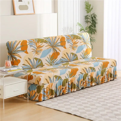 1/2/3Seater Sofa Bed Cover with Skirt Elastic Printing Seat Cover Armless Sofa Bed Cover Sofa Covers for Living Room Home Decor