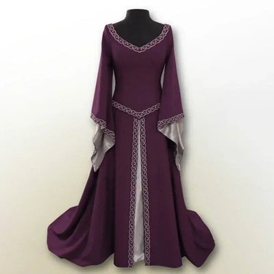 Women Ladies Medieval Renaissance Dress Wedding Party Cosplay Costume V Neck Maxi Dress Robe Fashion