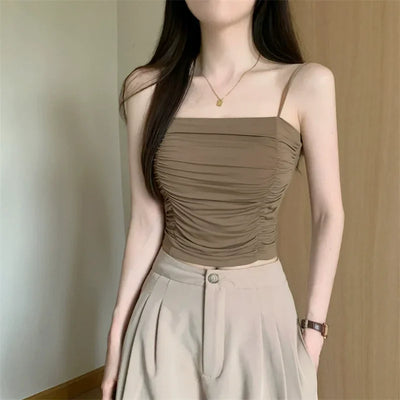 Top Women Sexy Shirts Sleeveless Tube Tops Girls Tops With Suspenders Lady White Camisole Padded Bras Woman Clothing Corset Top
