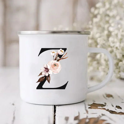 Initial Letter Print Mugs Enamel Creative Coffee Cups Drinks Wine Juice Milk Cup Vintage Home Office Handle Drinkware Best Gifts