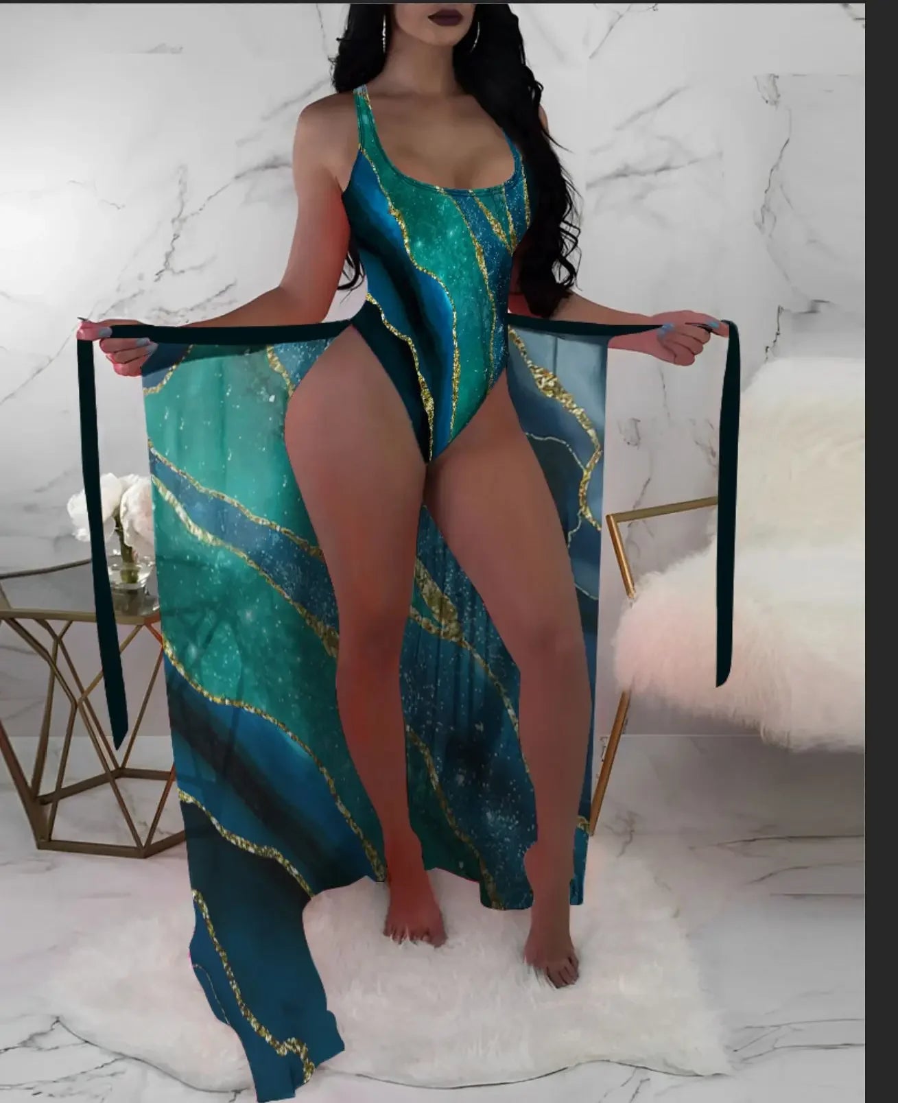 2024 New Summer Bikinis Set Sexy Backless Print Bikinis 3 Piece Set Women Smock Split Swimsuit High Waist Vacation Beach Bikinis