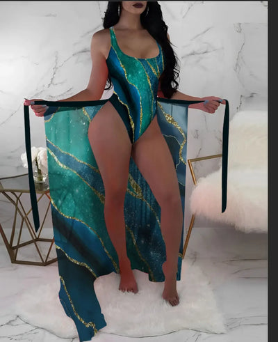 2024 New Summer Bikinis Set Sexy Backless Print Bikinis 3 Piece Set Women Smock Split Swimsuit High Waist Vacation Beach Bikinis