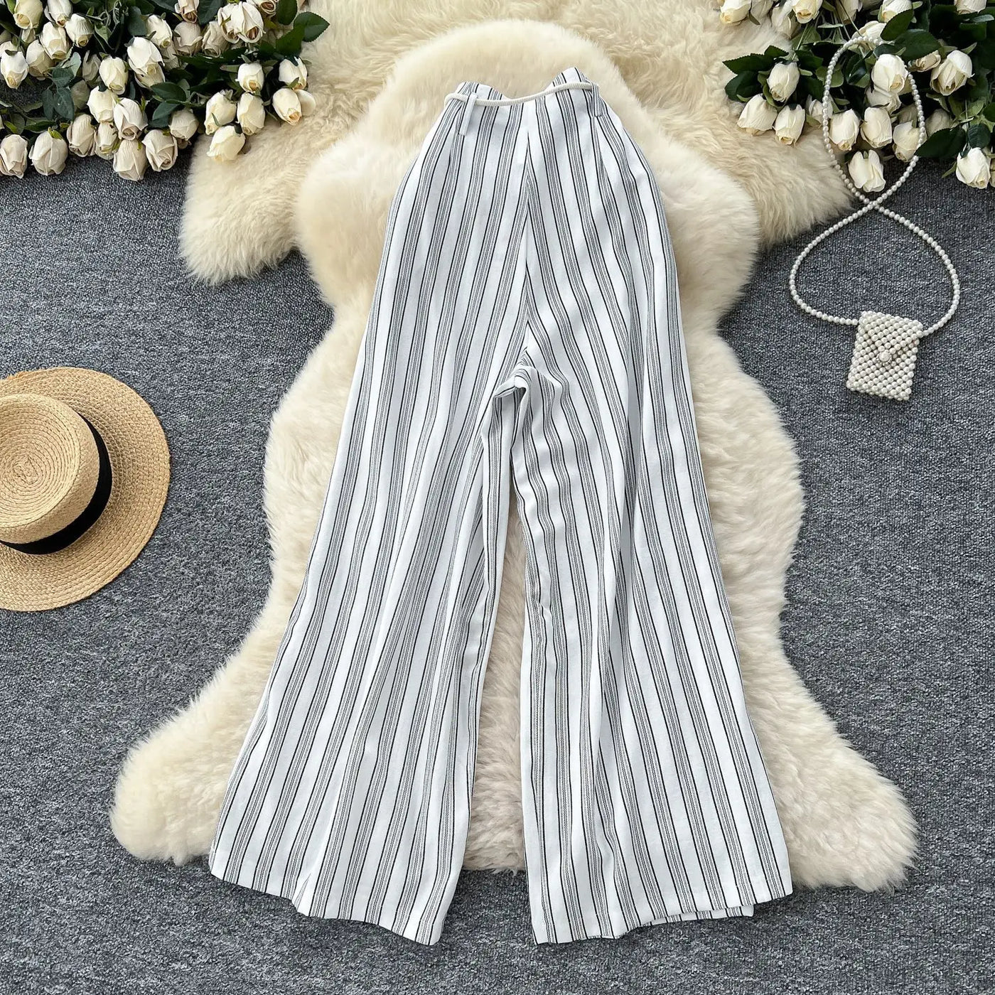 Pant Women Wide Leg Long Pants Striped Casual Loose High Waist Straight Trousers Y2k Streetwear Elegant Splice Work 2025 Capris
