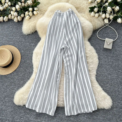 Pant Women Wide Leg Long Pants Striped Casual Loose High Waist Straight Trousers Y2k Streetwear Elegant Splice Work 2025 Capris