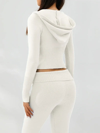 Women Tracksuit  Knit Lounge Set Long Sleeve Zip Up Hoodie with High Waist Wide Leg Pant 2 Piece Sweater Ensemble Casual Set
