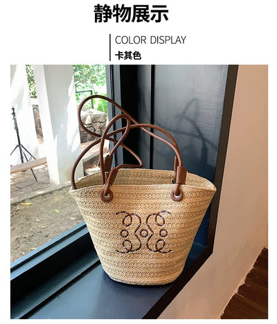 Fashion Retro Shoulder Bag Women Handbag Luxury Brand Designer Tote Women Straw Shoulder Messenger Bag Elegant Ladies Beach Bags