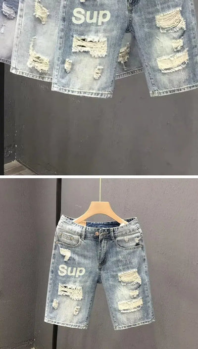 Fashion 2023 Summer Men's Blue Casual Solid Denim Jean Shorts with Ripped Holes Wash Designer Clothes Designer Men's Jeans