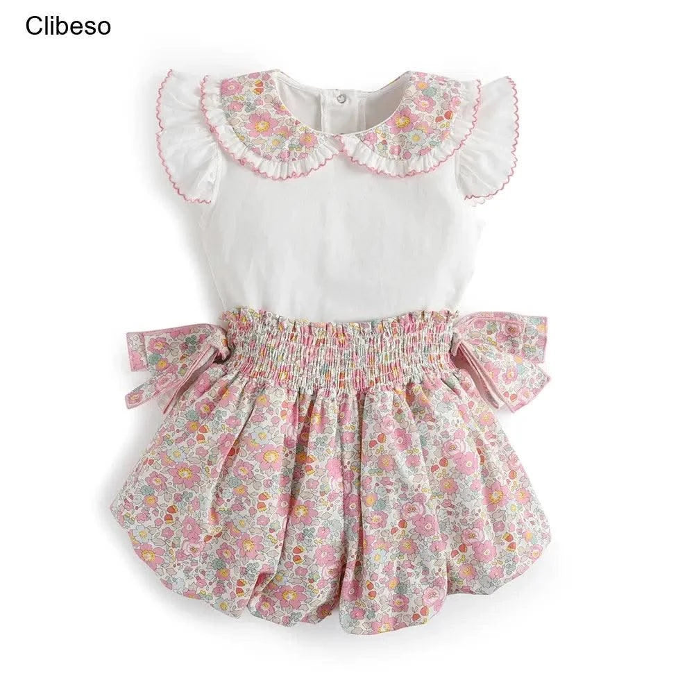 Summer Clothes Set for Baby Girls Kids Kawaii Vest Tops and Floral Printed Butt Pants Children Korean Style Casual Playwear