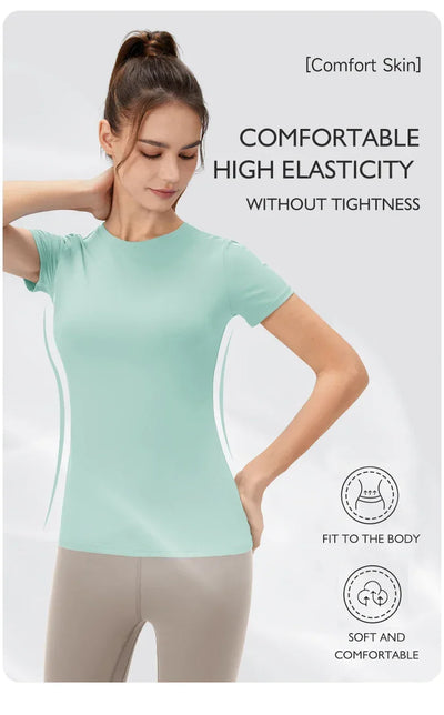2024 Women Sports Shirt Tight Yoga top Quick Dry Gym Top Outdoor Short Sleeve Running Sportswear Women T-shirts - Elanique