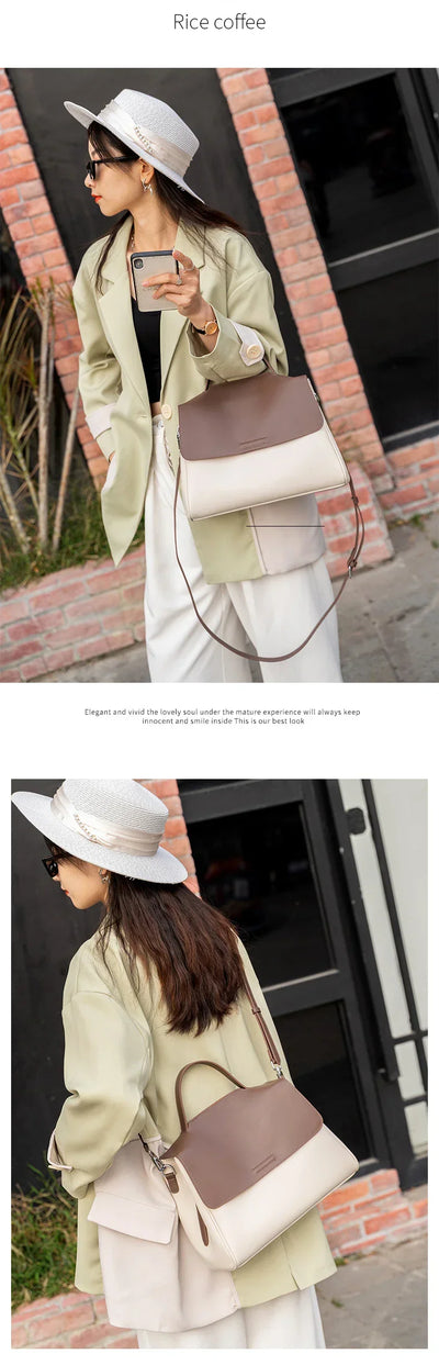 Women's Cowhide Genuine Leather Shoulder Bag Female Fashion Luxury Designer Handbags Ladies Commuting Large Capacity Bucket Bags