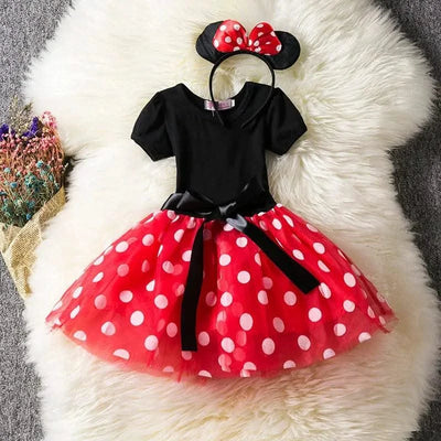 Cute Baby Girl Dress for 9M-4Yrs Children Summer Clothes Kids Minni Mouse Polka Dot Dress Girls Birthday Party Christmas Costume
