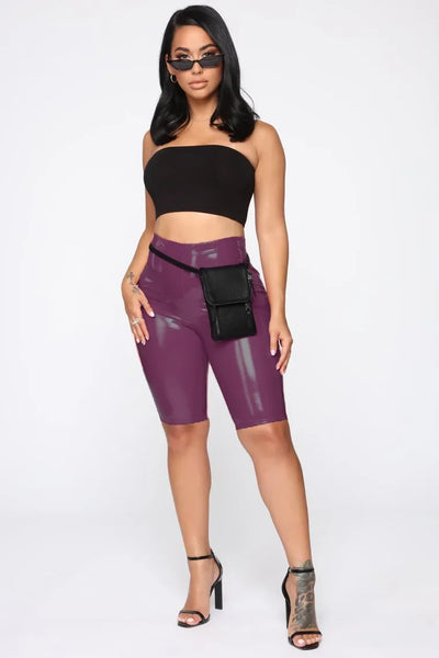 New Women's High Waisted PU Leather Skinny Black Shorts Sports Biker Shorts