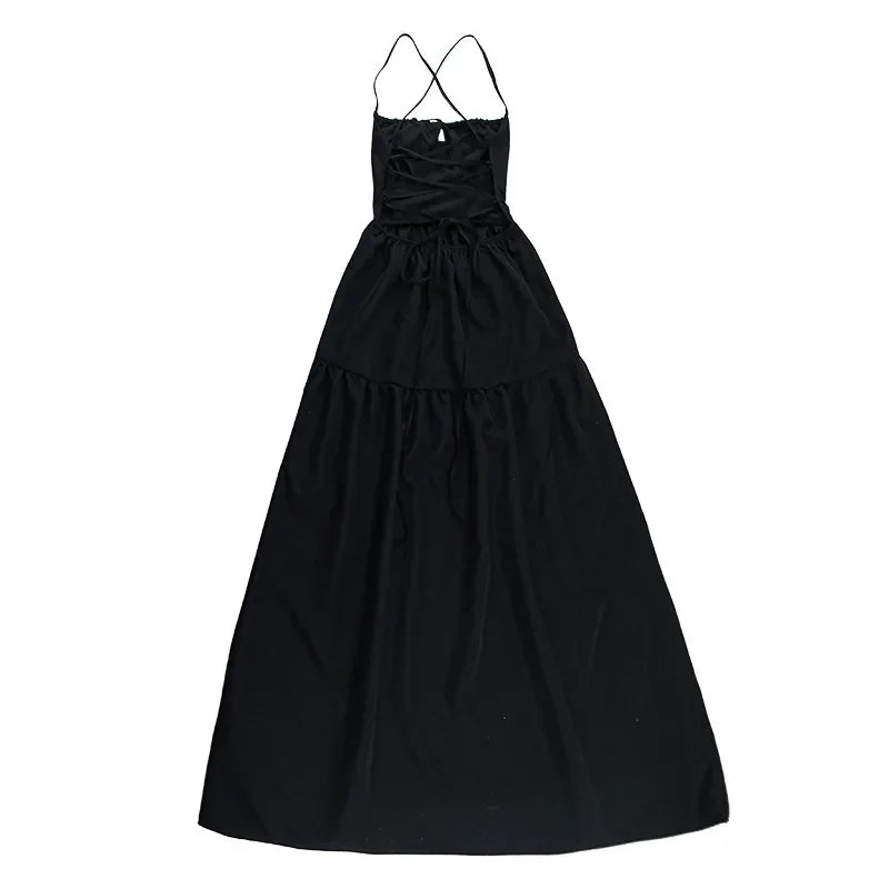 BOOFEENAA Halter Backless Maxi Long Dress Sexy Vacation Outfits White Black Summer Dresses for Women Clothes 2024 C66-CH28