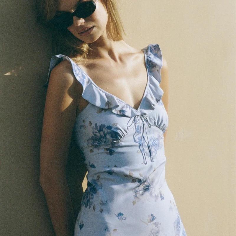 WhereMery Fashion Women Floral Printed Maxi Dresses Sexy Lady Off Shoulder Backless Ruffle Halter Dress Elegant Summer Vestidos