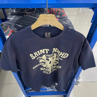 Saint 2025 New Short Sleeve Men Women T-shirts Retro Oversize White Black O-Neck Cotton Print
