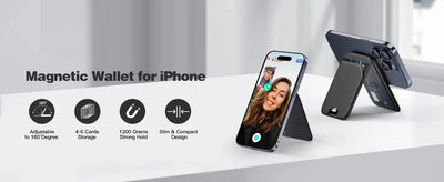 Minisopuru Magnetic Wallet Phone Stand for iPhone16 15 14 12 Lightweight MagSafe Phone Card Stand Leather Magnetic Card Holder
