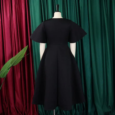 Elegant Party Dresses for Women V Neck Ruffles Sleeve High Waisted Pleated Mid Calf Luxury Birthday Dinner Vestidos Mujer Dress
