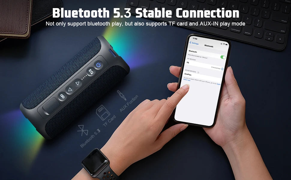 Bluetooth Speaker Wireless,IP67 Waterproof Portable Speaker with Lights,40W Loud Stereo Sound, TWS Pairing, BT5.3, Camping/Home