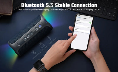 Bluetooth Speaker Wireless,IP67 Waterproof Portable Speaker with Lights,40W Loud Stereo Sound, TWS Pairing, BT5.3, Camping/Home