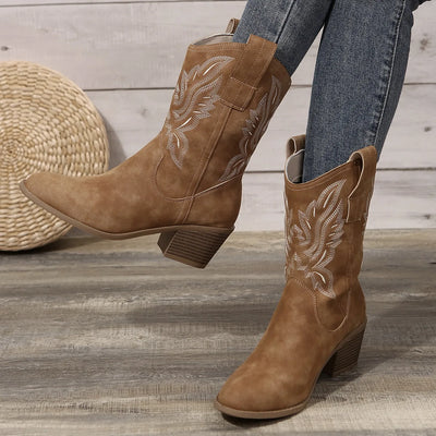 Shoes for Women New Embroidered Western Cowboy Boots Women Autumn Pointed Toe Thick Heel High Knee Boots Woman Botas De Mujer