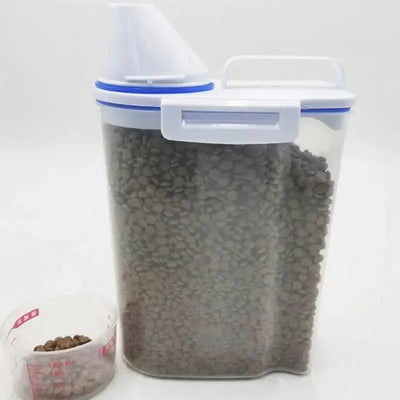 Pet Food Storage Container with Measuring Cup Handle Airtight Waterproof Pet Food Storage Dispenser Portable Buckets Feeder