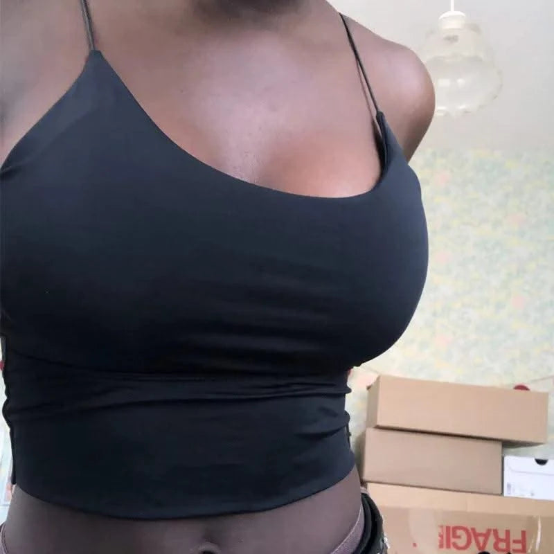 Women Crop Tops Ice Silk Summer Bra Sports Spaghetti Strap Top