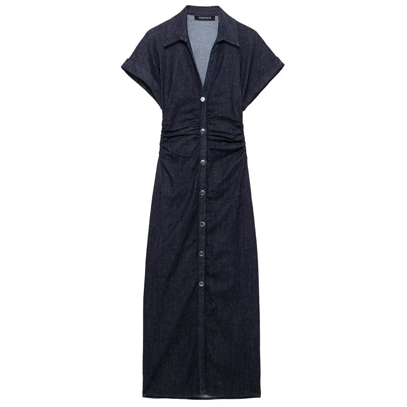 TRAF Women's Dresses Elegant Blue Long Dresses Summer 2025 Midi Sexy Resort Dress Vestido Ruffled Corset Button Up Woman Dresses
