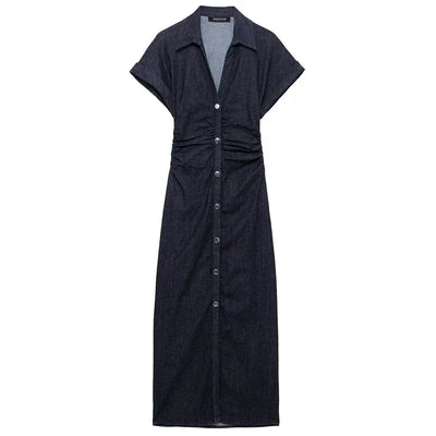 TRAF Women's Dresses Elegant Blue Long Dresses Summer 2025 Midi Sexy Resort Dress Vestido Ruffled Corset Button Up Woman Dresses