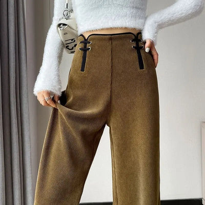 Women's Wide-leg Pants Autumn Winter Trousers New Chinese Style Folding High Waist Drooping Casual