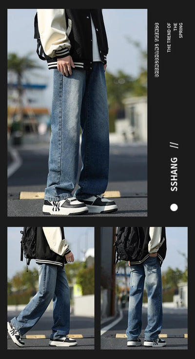 2025 New Men's Baggy Casual Jeans Male High Street Straight Leg Denim Pants American Classic Retro Autumn Casual Long Trousers