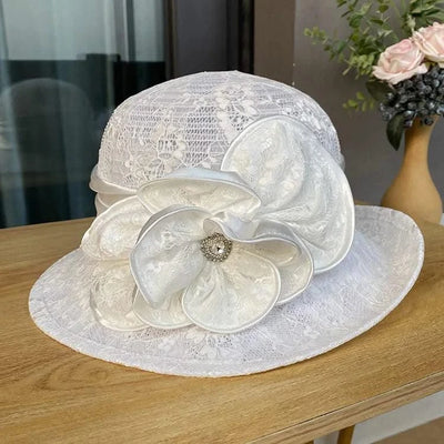 linen rolled edge small top hat for women's British retro fashion hat summer mesh breathable sun protection and sunshade hat