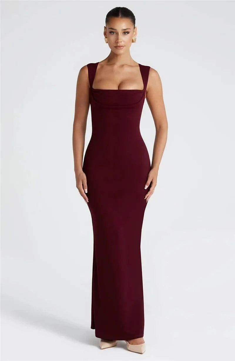 Royal Style Square Collar Sleeveless Sexy Maxi Dress For Women