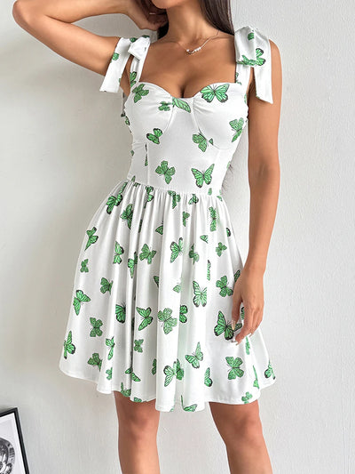 Summer New Women Dresses Streetwear Fashion Butterfly Print V-Neck Dress Sexy Female Backless Knitted Dress Casual Slim Clothing