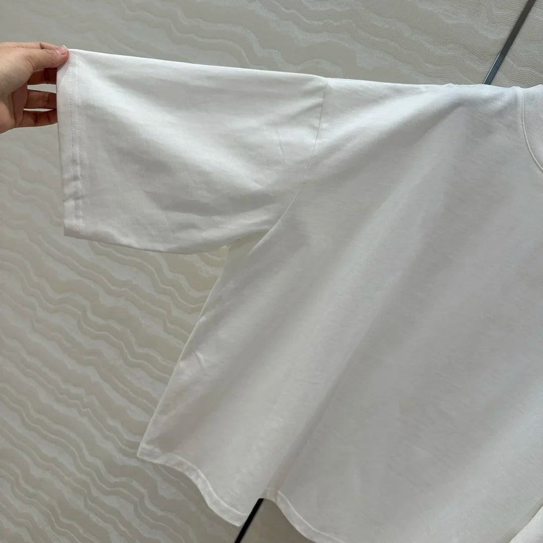100% Cotton White Top Shoulder-loose High-end Short-sleeved Women T-shirt