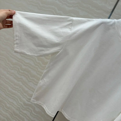 100% Cotton White Top Shoulder-loose High-end Short-sleeved Women T-shirt