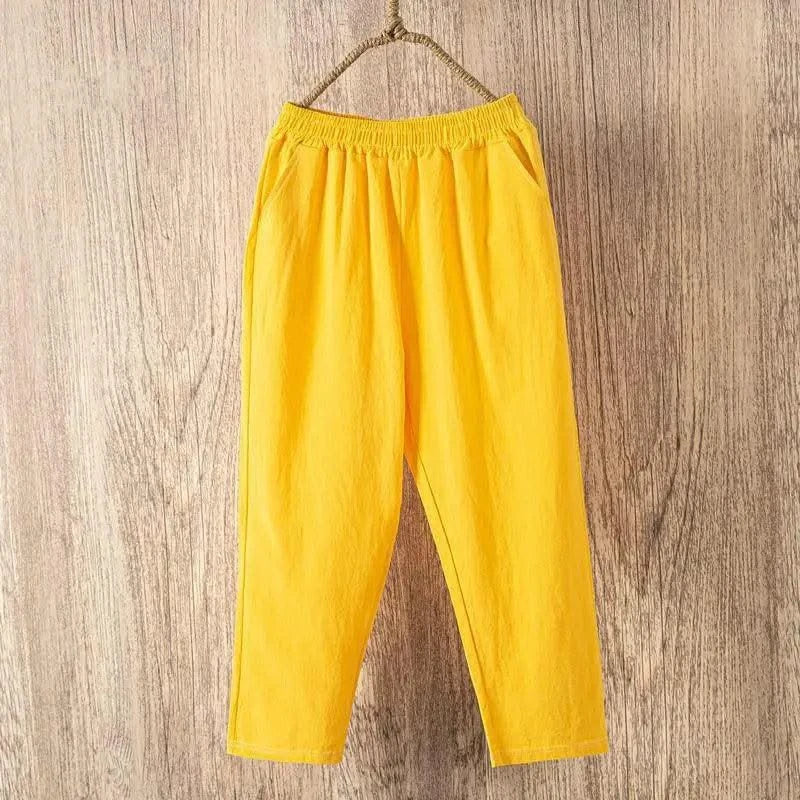 Activewear Women Summer Elastic Waist Cotton Linen Pants