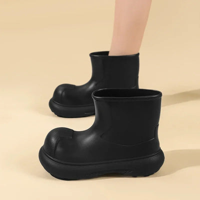 The Mid-top of The Women's Rain Boots Is Available in Solid Multi-color Options Including Waterproof and Anti-slip Flat Shoes