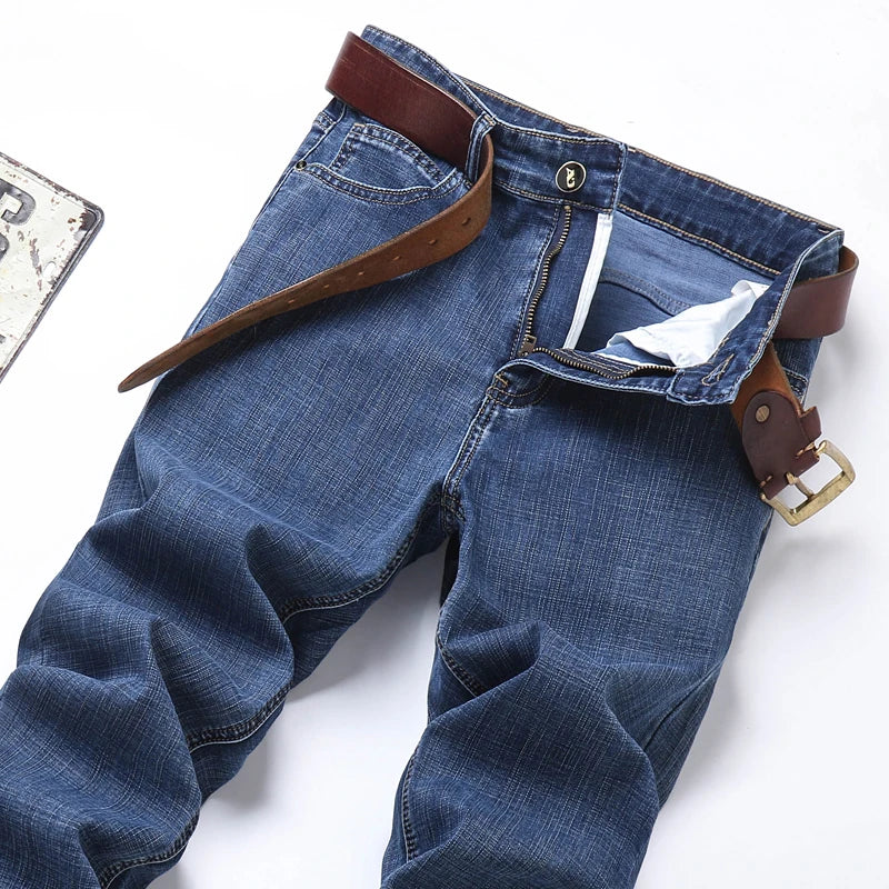 2024 Spring Summer New Men's Slim Thin Jeans Retro Light Blue Cotton Stretch Denim Pants Male Fashion Casual Brand Trousers