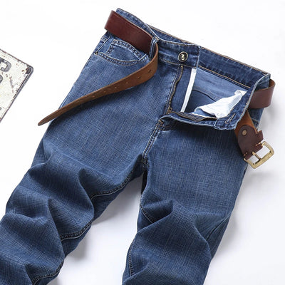 2024 Spring Summer New Men's Slim Thin Jeans Retro Light Blue Cotton Stretch Denim Pants Male Fashion Casual Brand Trousers