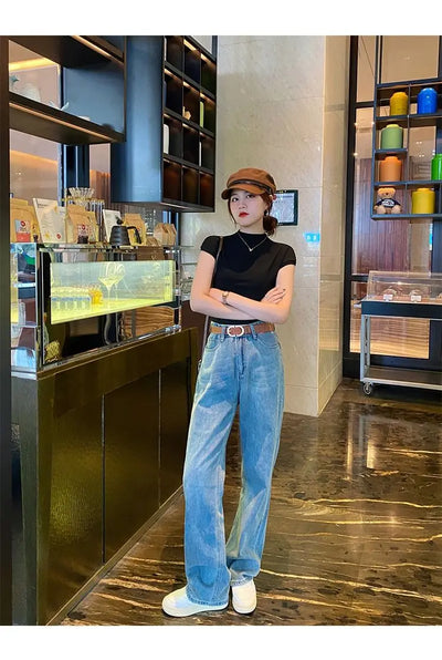 Crew Neck Fashion Women T Shirt Street Casual Knitted T-Shirt Solid Top Tees Sexy Slim Summer Short Sleeve Women's Clothing