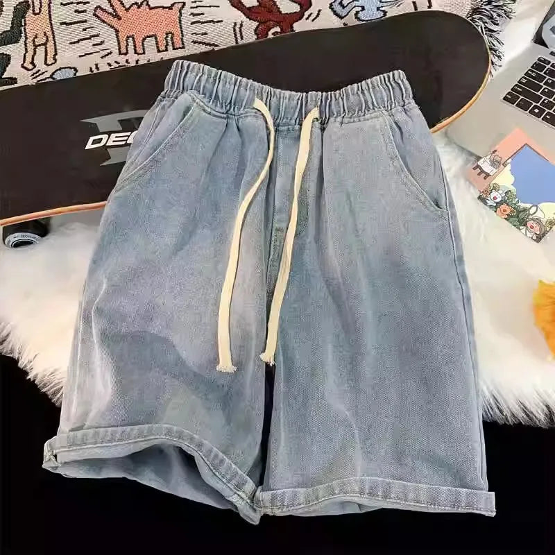 Summer men's seven inch jeans fashion design men's jeans slim fit straight leg short jeans casual loose wide leg denim shorts