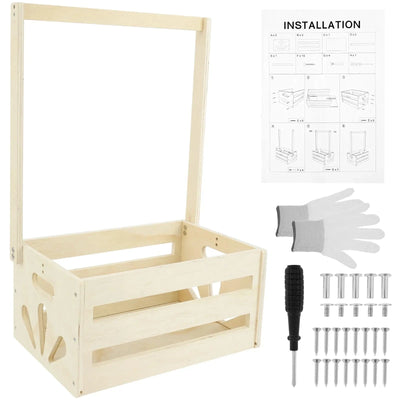 Wood Storage Crate Baby Toys Clothing Organizer Box Children Portable Basket Long Handle Sturdy